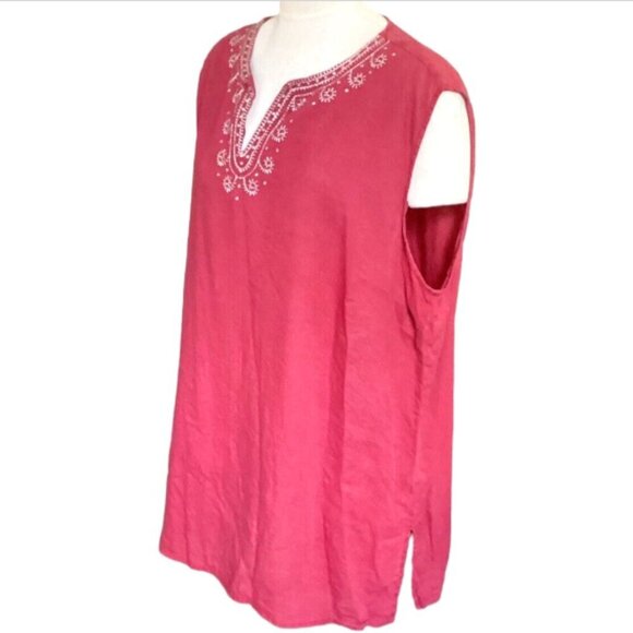 Tommy Hilfiger Linen Sleeveless Tunic Top Red  Plus Sz 24 #152M - Picture 1 of 8